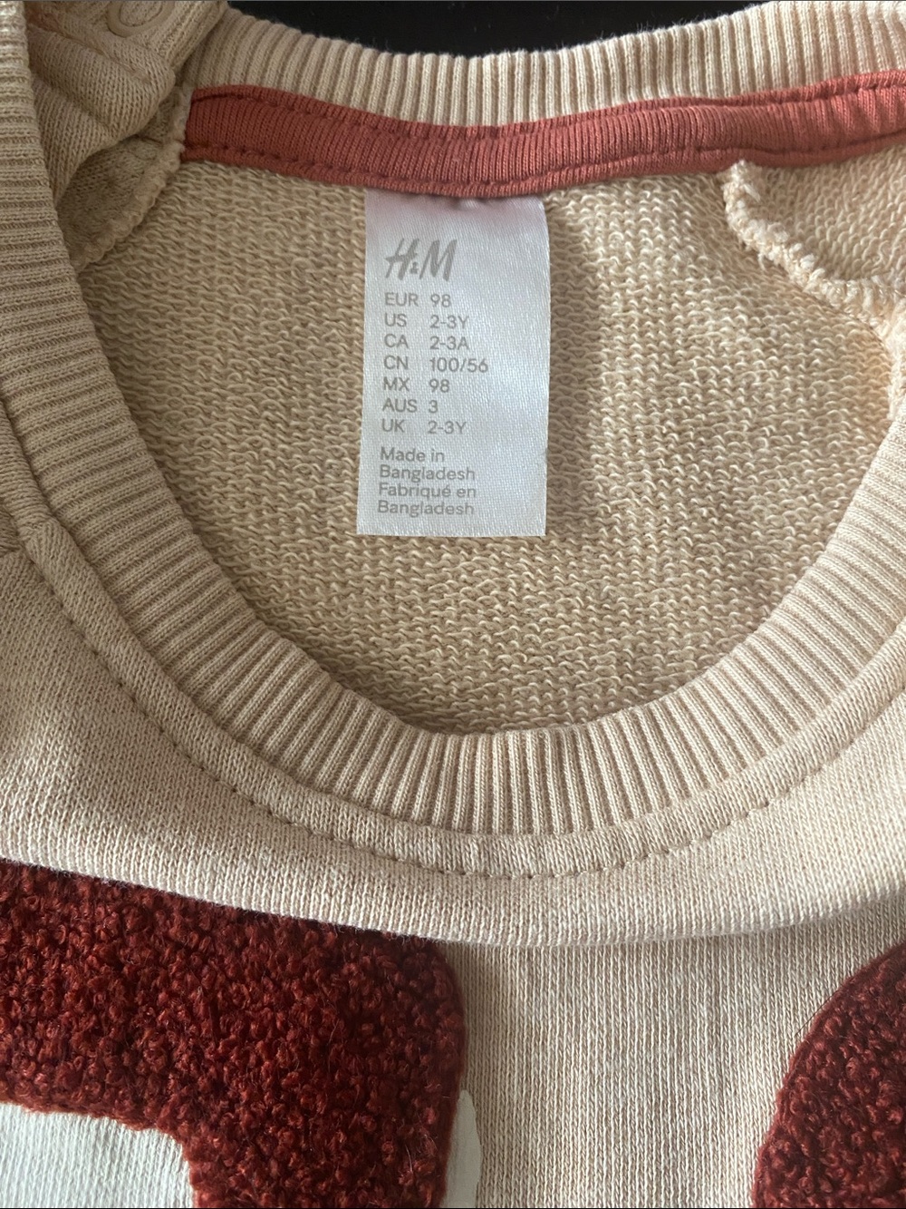 H&M Kids 100% Cotton Varsity Sweatshirt Beige Red Chenille Patch 78 2T 3T EUC - Picture 6 of 11